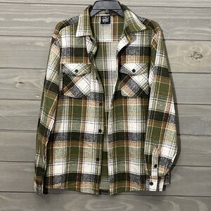 Green Plaid Flannel Shirt Jacket Shacket Mens S Grunge Indie Winter 90’s